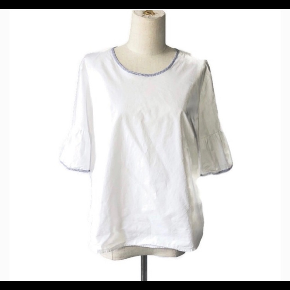 J. Crew White 10P 3/4 Ruffle Sleeve Blouse